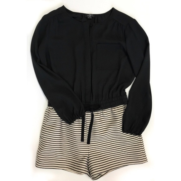 LOFT Pants - Ann Taylor LOFT Striped Long Sleeve Romper